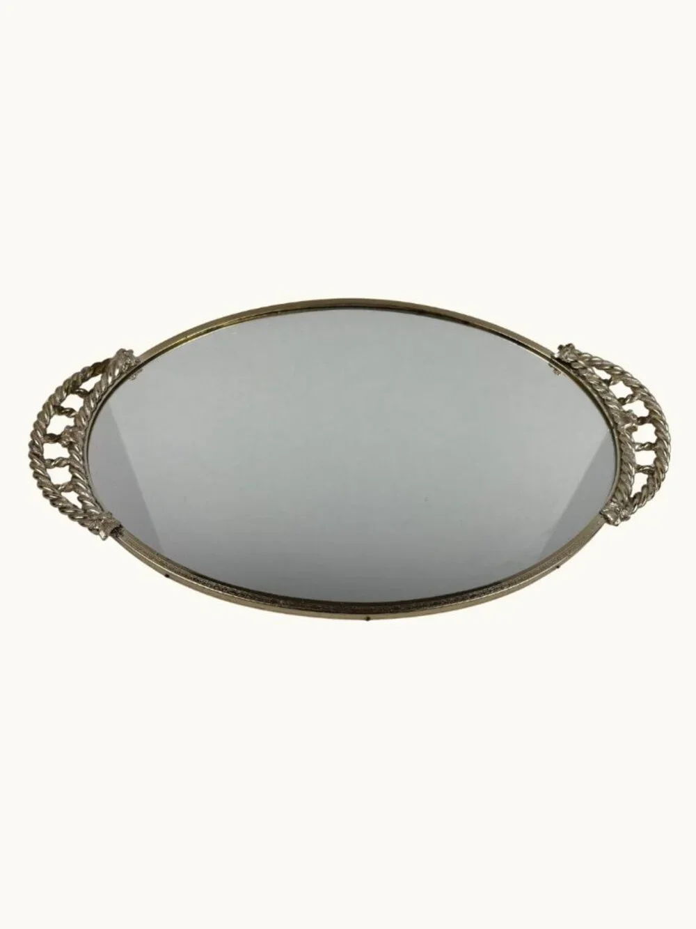 Vintage Hollywood Regency Gold Rope Mirrored Vanity Tray Oval